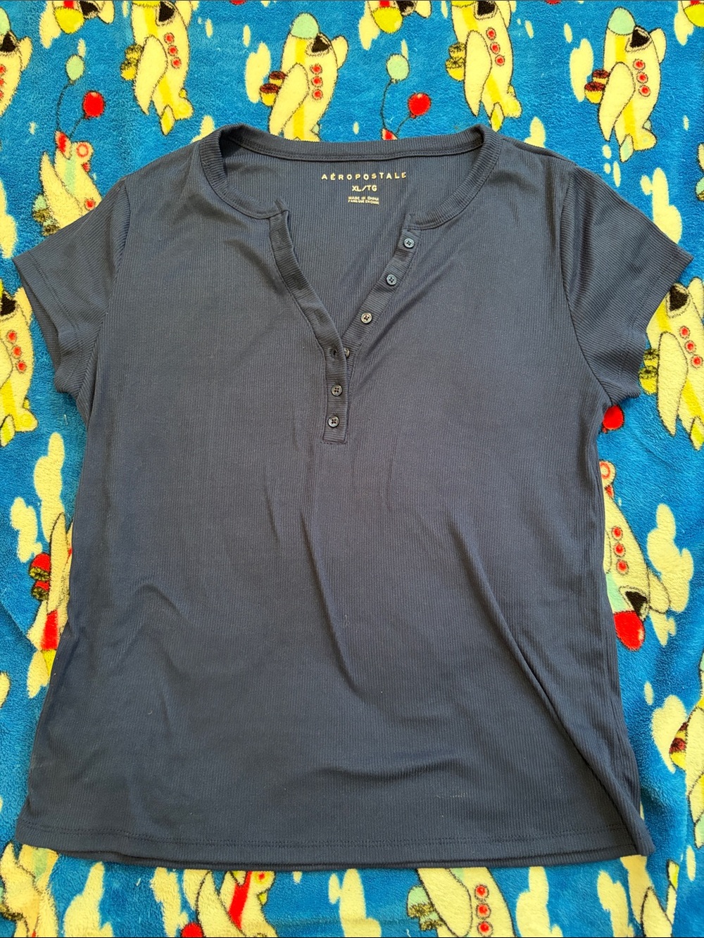 Aeropostale Women's Navy Short Sleeve Henley Tee